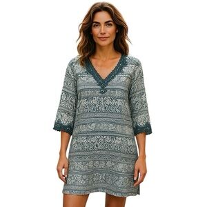 Lands' End Teal Paisley Patterned Dress XL 18